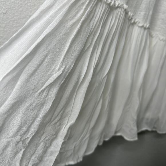 AllSaints Jody Jersey Dress White XS Linen Cap Sleeve Gathered Skirt Drop Waist - Picture 7 of 11